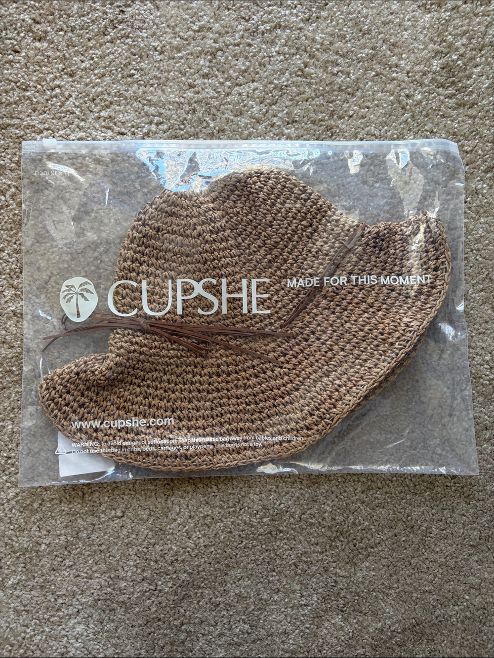NWT Cupshe Brown Woven Beach Sun Hat with Tie Accent